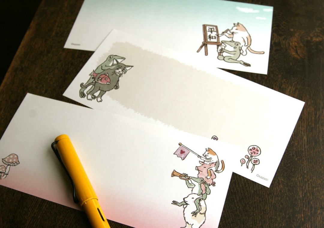 猫咪与青蛙的便条纸 21张组 letter paper - 信封/信纸 - 纸 白色