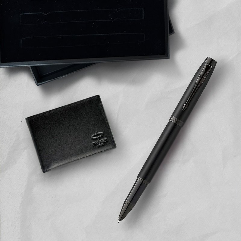 Parker 派克 新IM 特别款理性黑钢珠笔 牛皮短夹礼盒 免费刻字 - 钢珠笔 - 其他金属 黑色