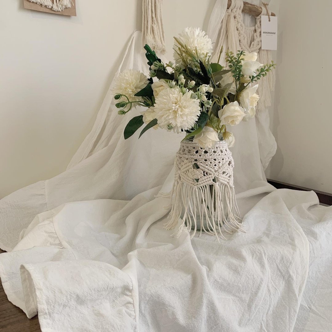 Macrame 精致编织玻璃花瓶 - 摆饰 - 棉 白色