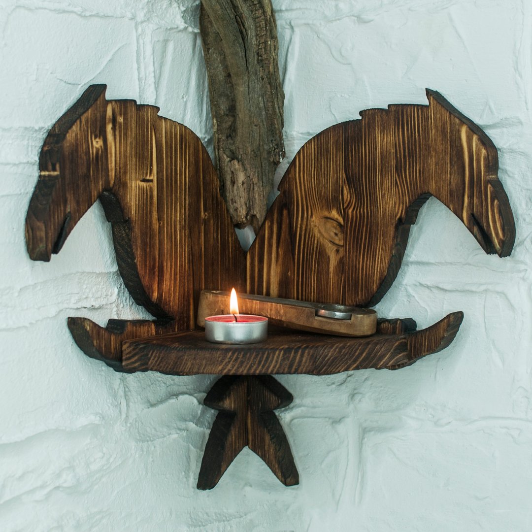 Decorative wooden corner shelf Raven Odin Hunin Munin scandinavian vikind decor - 置物架/篮子 - 木头 咖啡色