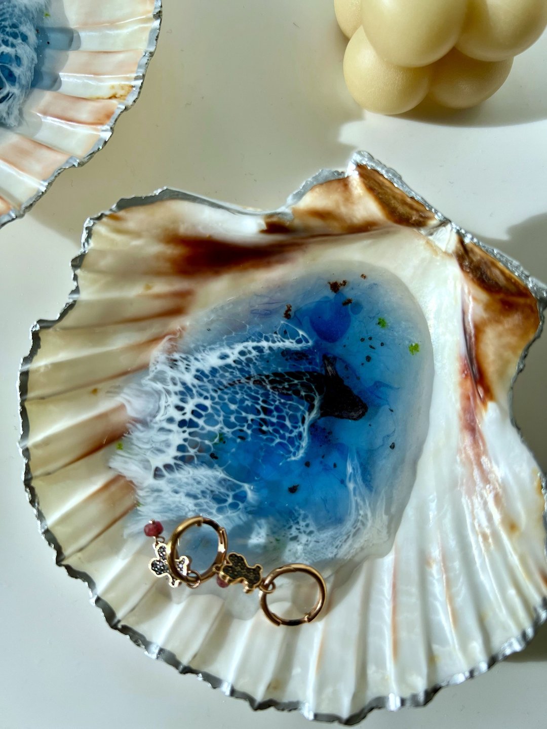 Scallop clam Shell mini ocean resin trinket, resin display tray wedding 碟 碗 牡蠣 戒 - 卫浴用品 - 树脂 蓝色