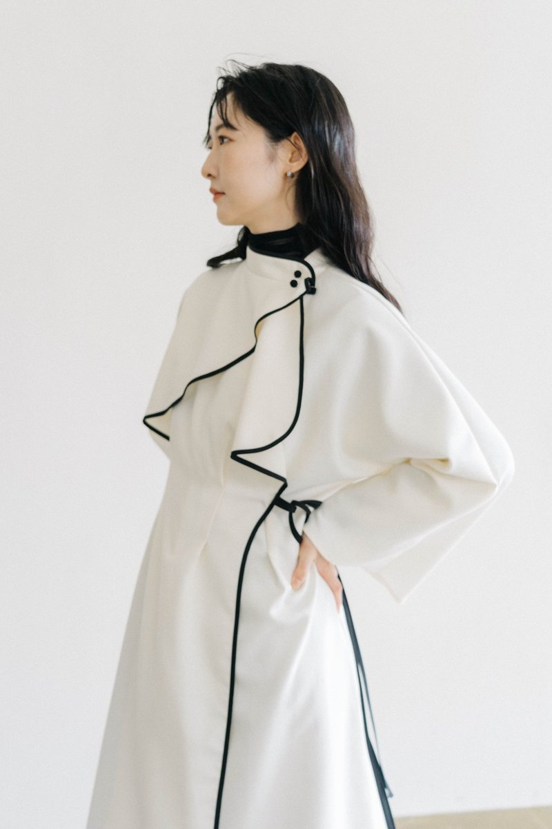 新中式弧形绑带长衫 - 洋装/连衣裙 - 羊毛 