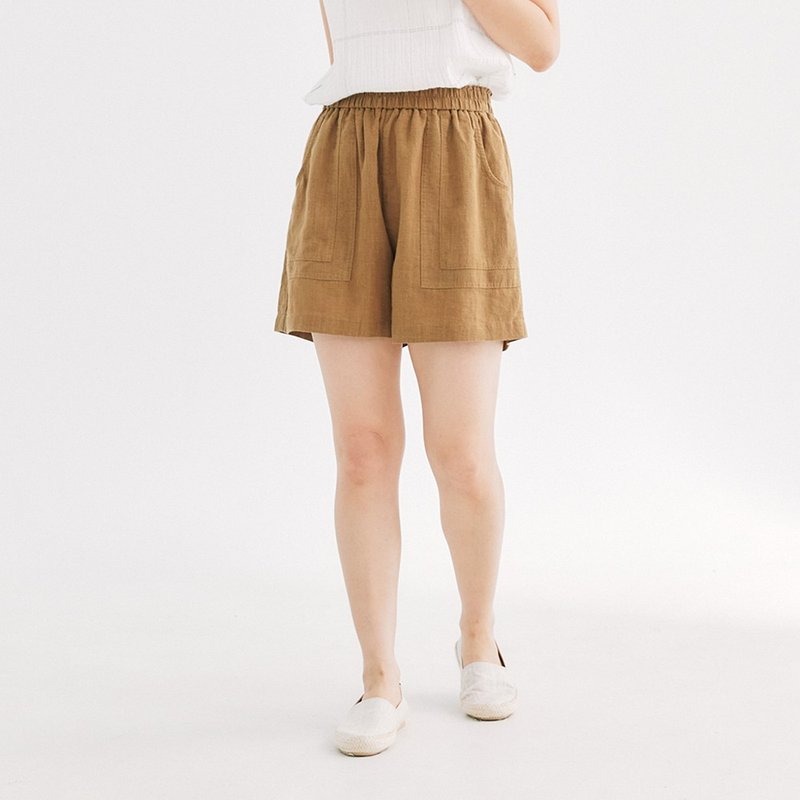 【Simply Yours】天丝苎麻短裤 咖啡F - 女装短裤 - 棉．麻 咖啡色