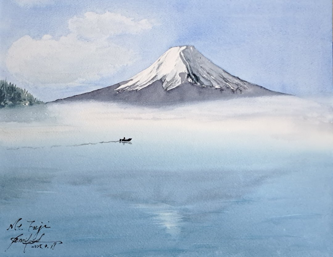 富士山手绘水彩画 (含画框) - 海报/装饰画/版画 - 纸 