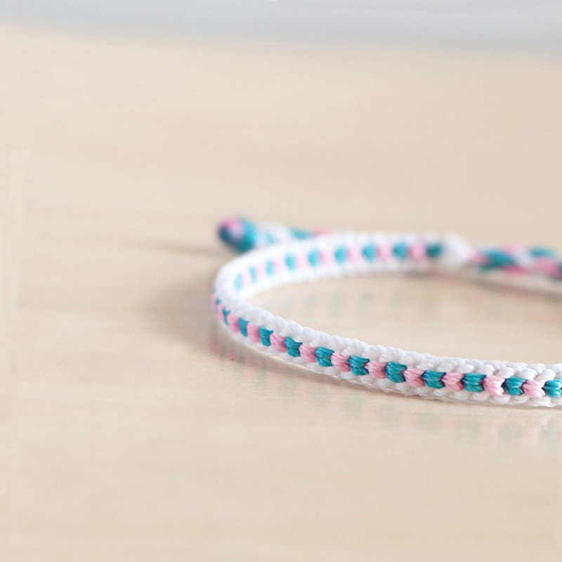 心有所属丨手作编织 伸缩款 蜡线手环 幸运绳 可调式-粉x蓝绿 - 手链/手环 - 其他材质 多色