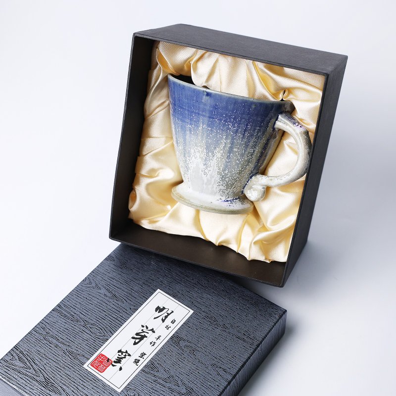 明芽窑 | 静见暮雪 灰 蓝 把杯 杯子 手作陶杯 咖啡杯 礼盒 H12 - 咖啡杯/马克杯 - 陶 蓝色