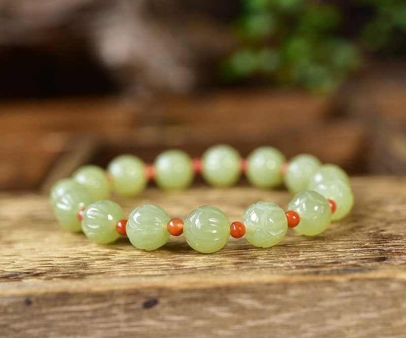 极品纯天然和田玉黄口莲花手链手串 雕工精致 玉质细腻 寓意吉祥 - 手链/手环 - 玉石 