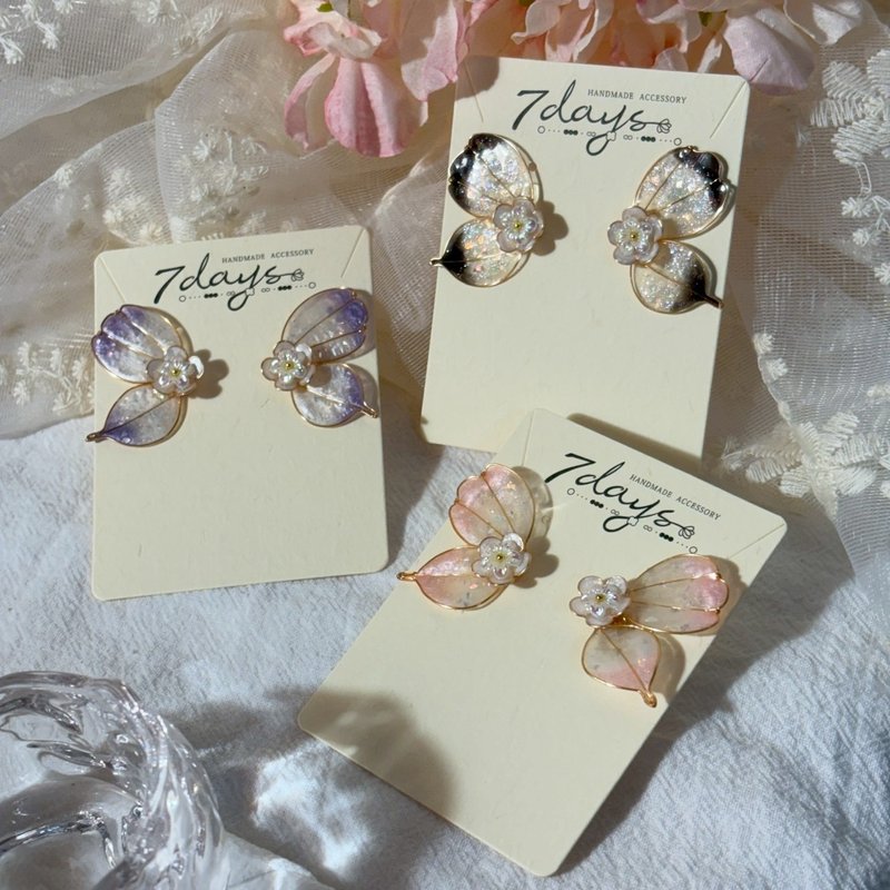 花间精灵 - 耳环 / 水晶花饰品 / 手作饰品 - 耳环/耳夹 - 树脂 黑色