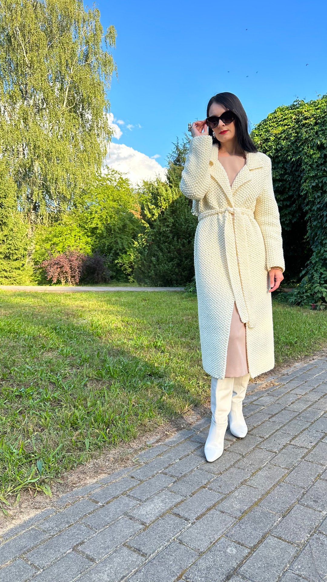 手工针织外套 女款 手工针织毛衣外套 白色羊毛针织衫 - 女装针织衫/毛衣 - 羊毛 