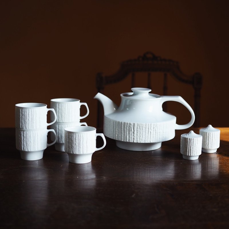 1960年 德国 Thomas 白色瓷器套装 / 茶壶+茶杯+盐和胡椒瓶 - 茶具/茶杯 - 陶 白色