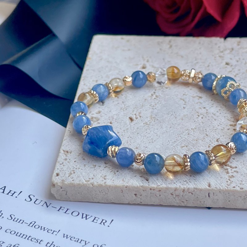 水晶手链设计款 蓝晶石 黄水晶 招财水晶14K包金  开运水晶手链 - 手链/手环 - 水晶 多色