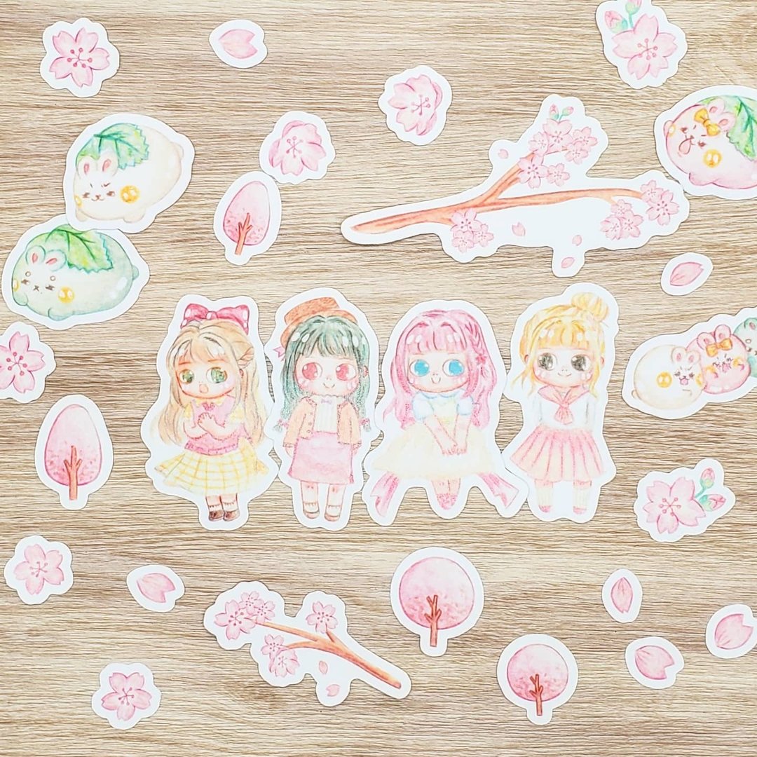 春樱 Sticker Set - 贴纸 - 纸 粉红色