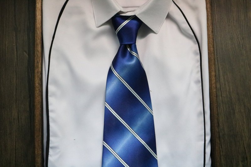 蓝色大条纹商务休闲正装领带百搭款necktie - 领带/领带夹 - 丝．绢 蓝色
