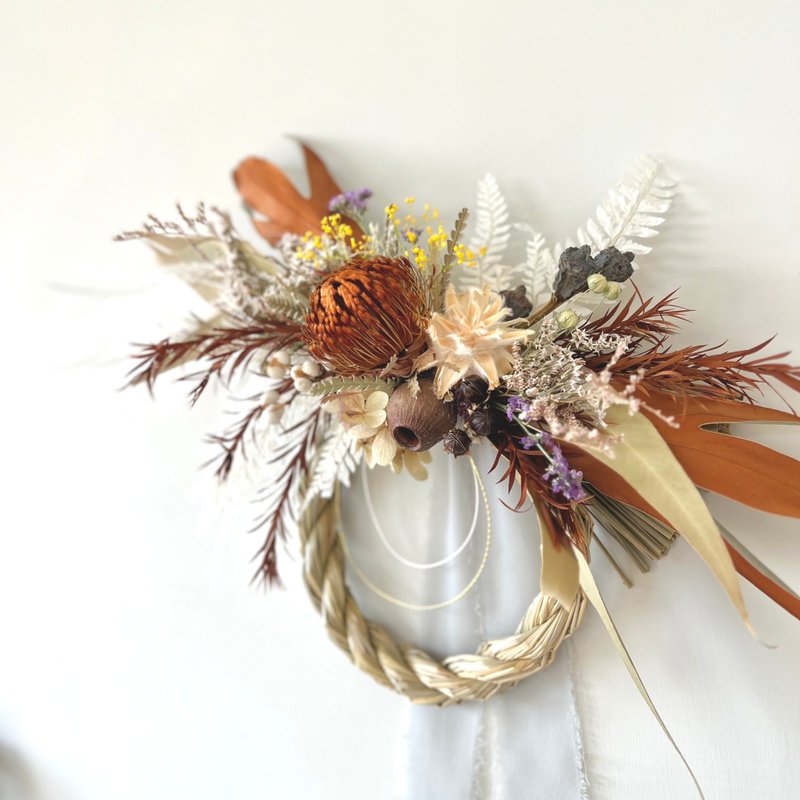 秋冬日式注连绳  果实与干燥花的季节祝福 马年新年挂饰 - 干燥花/捧花 - 植物．花 