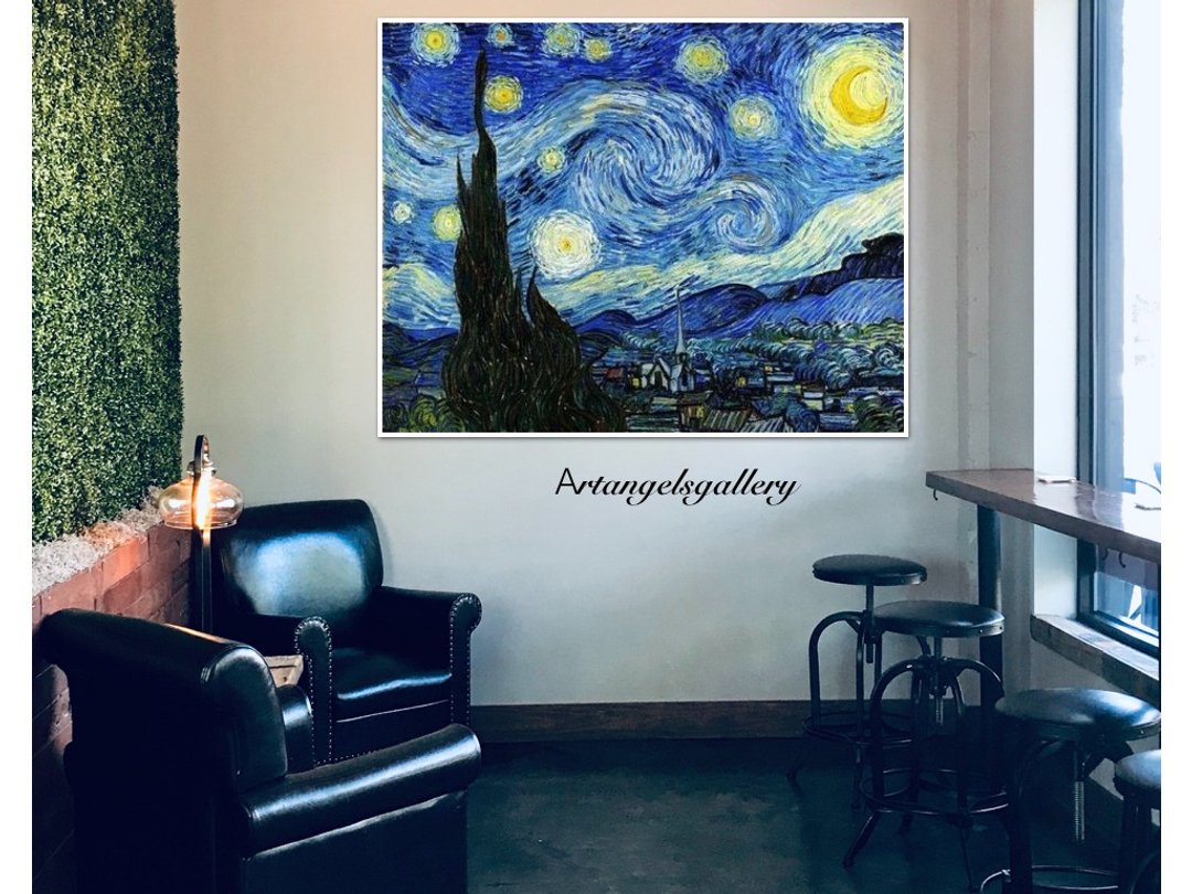 天使画廊/ 复制油画/手工油画/画作/梵谷/ 星夜 starry night - 海报/装饰画/版画 - 棉 蓝色