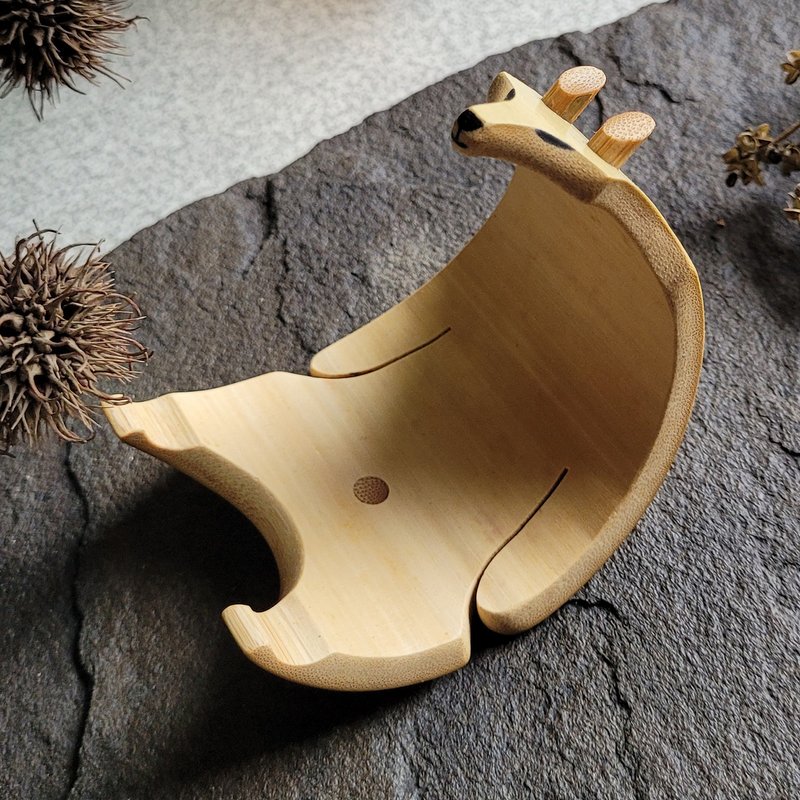 舒狐 - 手工竹质手机架 - 手机座/防尘塞 - 竹 卡其色