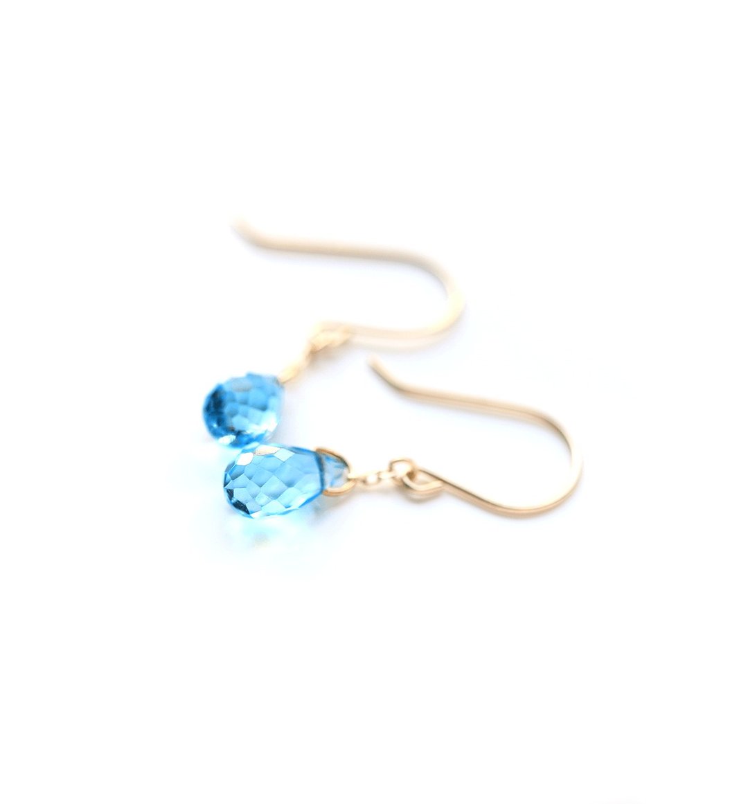 November Birthstone Single Blue Topaz K10 Hook Earrings (Briolette Cut) ~ESPOIR~ - 耳环/耳夹 - 宝石 蓝色
