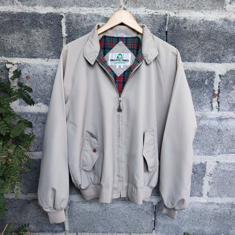 90年代复古夹克 Pacific Trail Tartan Plaid 内衬米色 Harrington 夹克 - 男装外套 - 棉．麻 卡其色
