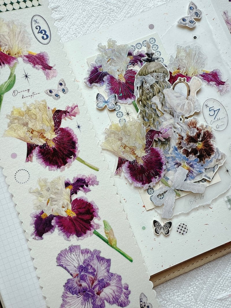 阿鳶 (2) 大輪のアイリス PET 和紙膠帶 10米卷 貝殼光 台灣製 - 纸胶带 - 其他材质 多色