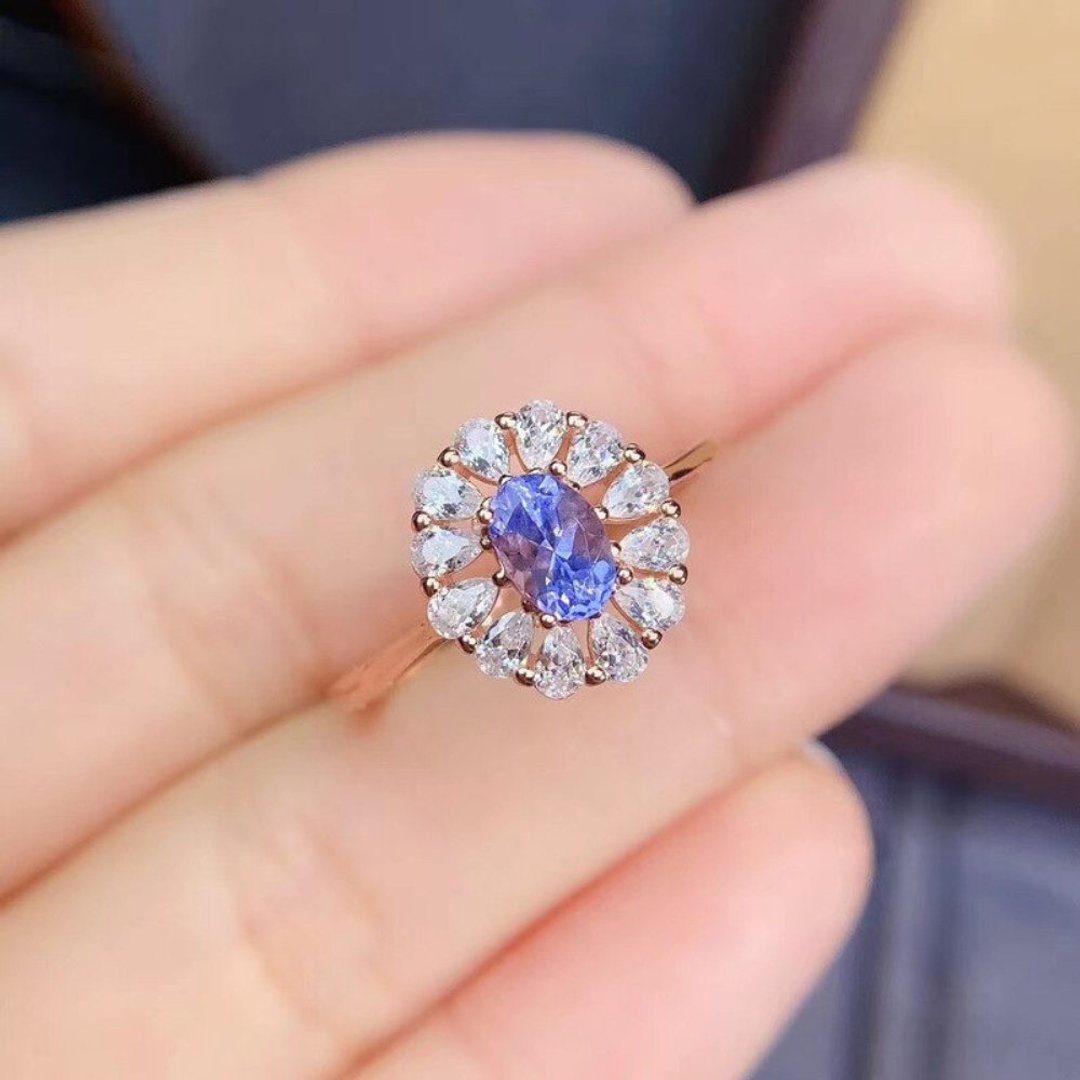 Natural Tanzanite Ring, Genuine Tanzanite Gemstone, Tanzanite Silver Ring - 戒指 - 其他金属 银色