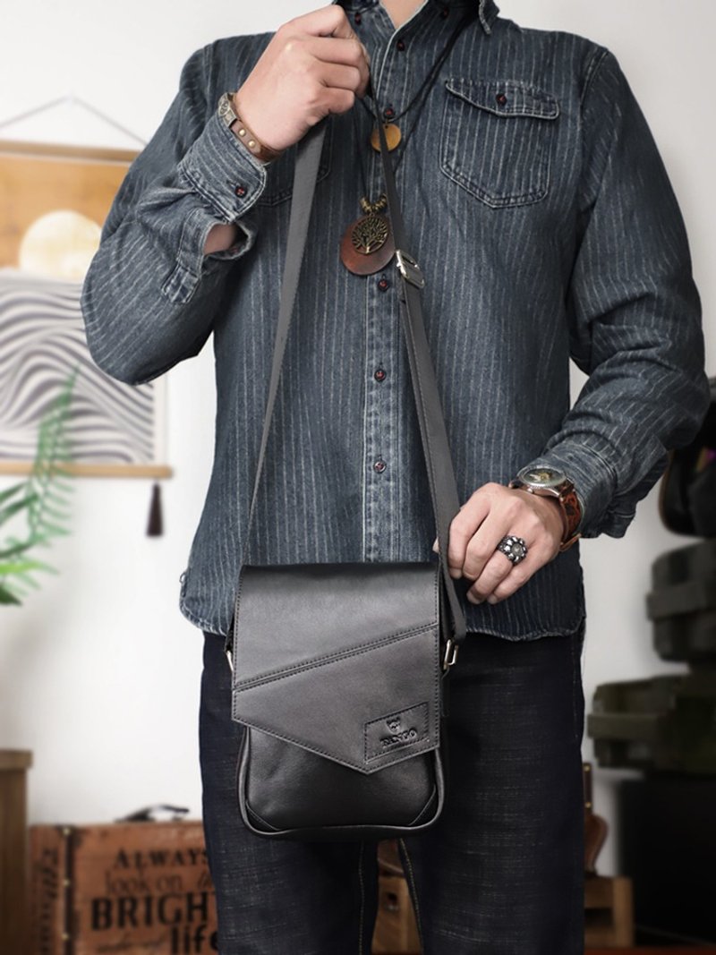 真皮单肩包 竖款头层牛皮斜挎包 侧背包 通勤休闲小包 - 侧背包/斜挎包 - 真皮 黑色