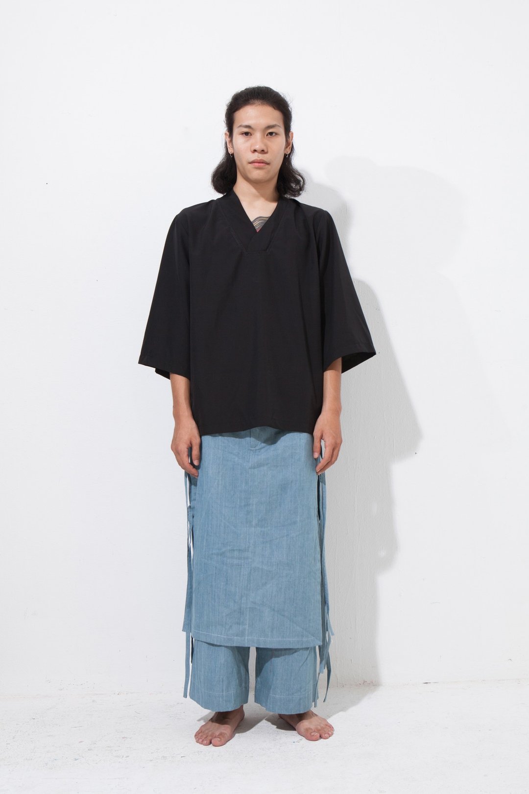 Alan Hu 2016 A/W 黑色和服领上衣 - 男装上衣/T 恤 - 聚酯纤维 黑色