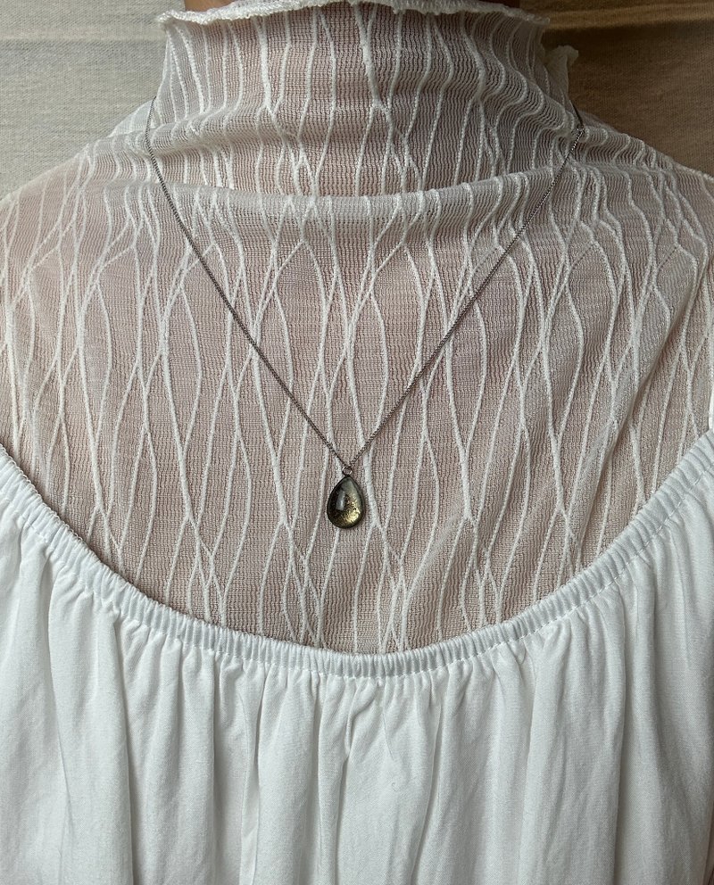 森林微光 墨绿色 水滴型 不锈钢链条 手绘项链 - 项链 - 不锈钢 绿色