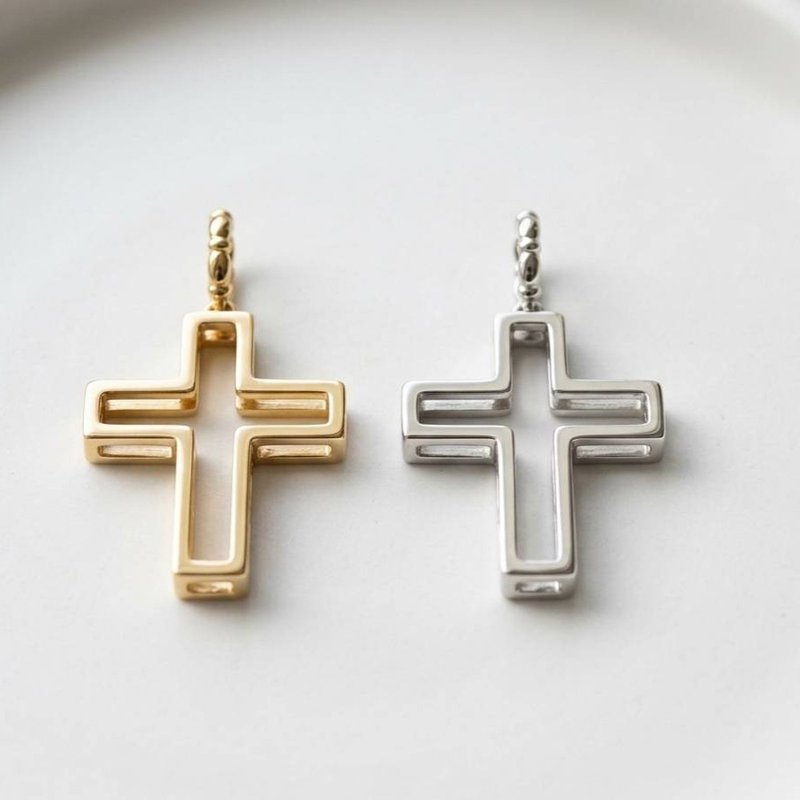 K 金 十字架 坠饰 项链 14K 18K 黄 K 金 白 K 金 玫瑰金 - 项链 - 24k 金 金色