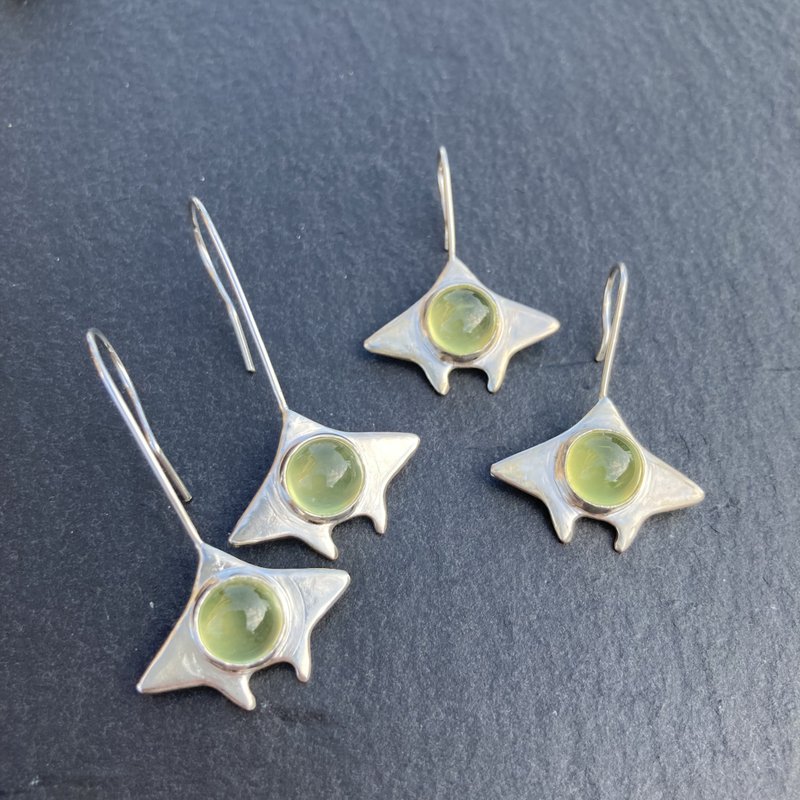 黄金魟 - 耳环/耳夹 - 纯银 黄色