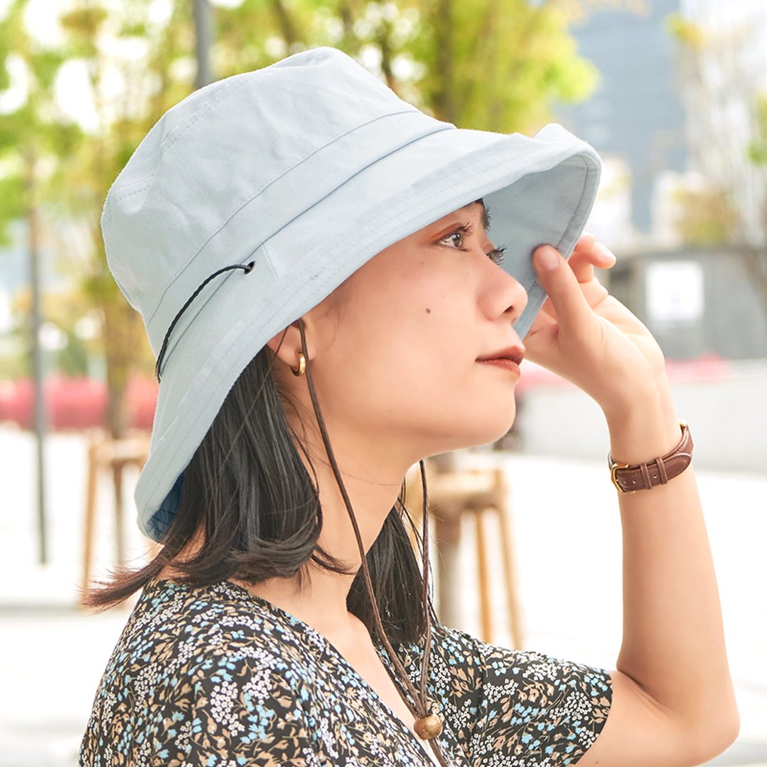 抗UV 凉感青年布宽檐遮阳帽 - 帽子 - 棉 灰色