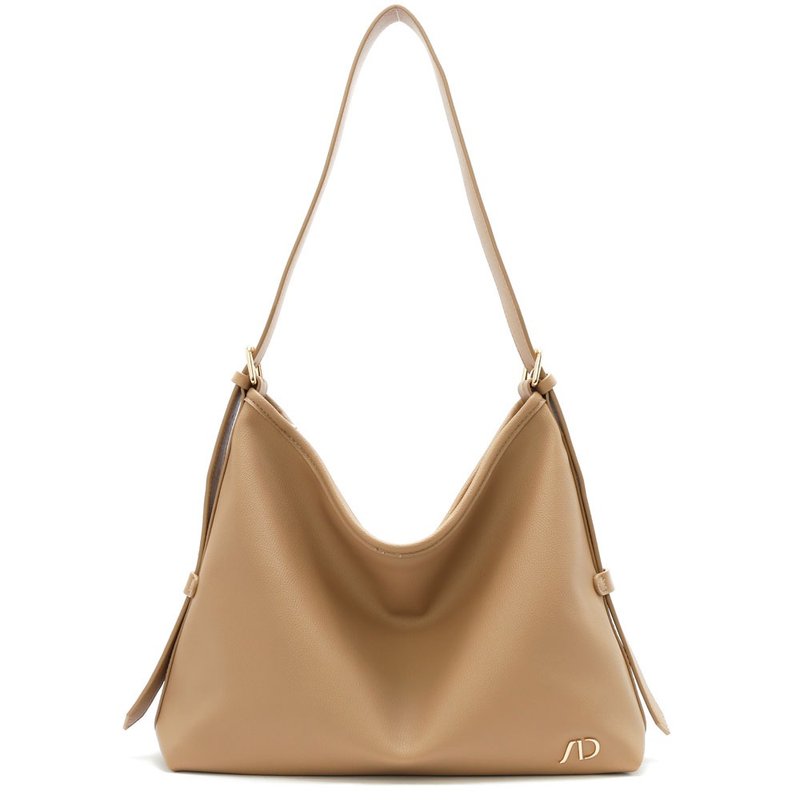 好感日常两用拉链斜背包 奶茶 - 侧背包/斜挎包 - 人造皮革 卡其色