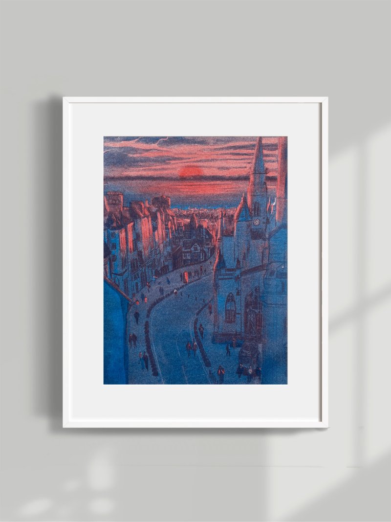 A4 Riso 插画印品 英国爱丁堡皇家英里城市街道建筑群风景原创艺 - 海报/装饰画/版画 - 纸 蓝色