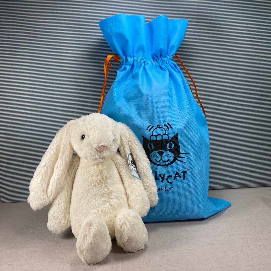 弥月礼物组  Bashful Cream 白兔 31cm+蓝色礼物袋 - 玩偶/公仔 - 聚酯纤维 白色