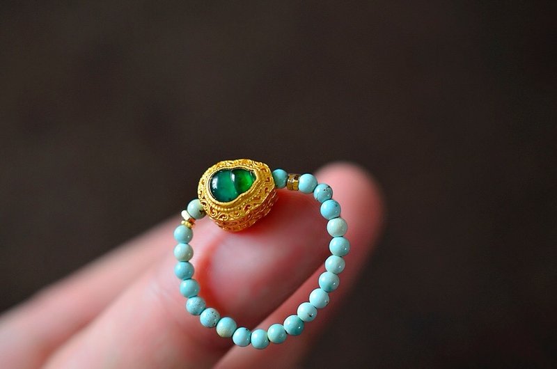 2mm天然原矿铁线绿松石危料翡翠葫芦设计串珠戒指戒环 - 手链/手环 - 植物．花 绿色