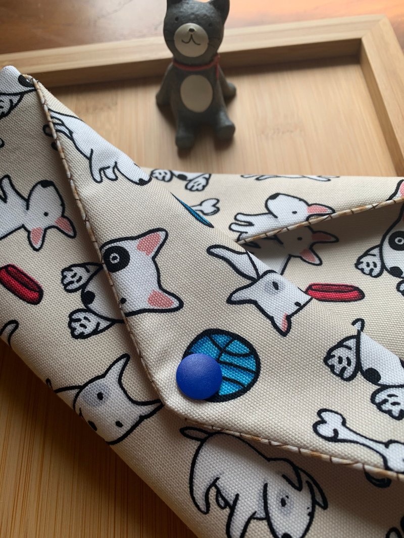 文青风环保筷袋 家有Q狗儿 米白底 手作餐具袋.交换礼物. - 收纳用品 - 棉．麻 白色