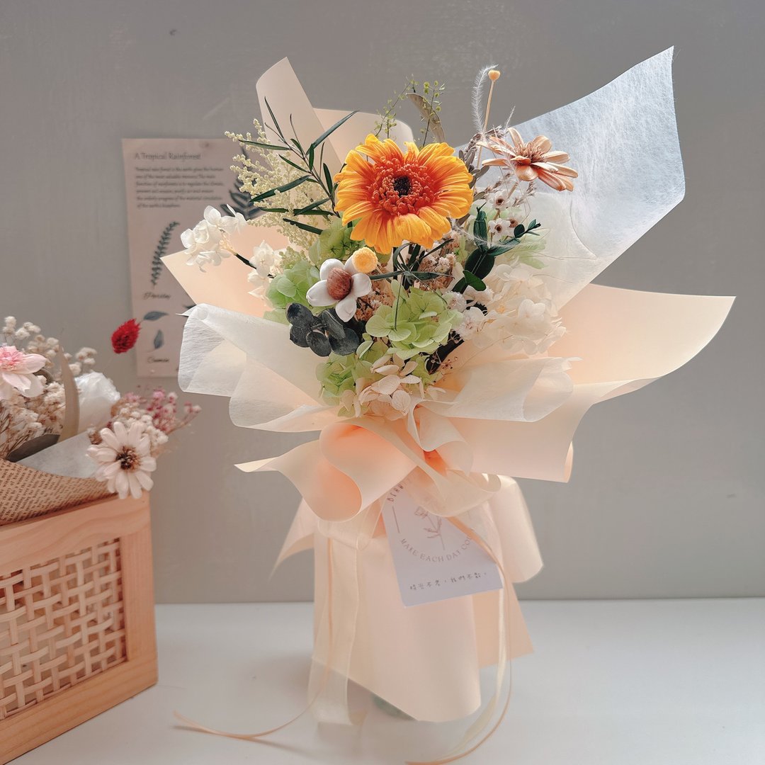 新品 | 明亮的未来、太阳花花束、毕业花束、干燥花束 - 干燥花/捧花 - 植物．花 橘色