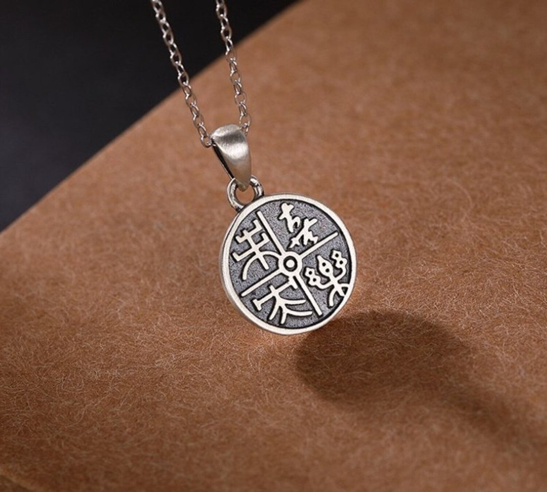 Chinese Forever Happy Silver Medal Pendants for Women Thai Silver Flakes - 长链 - 纯银 银色