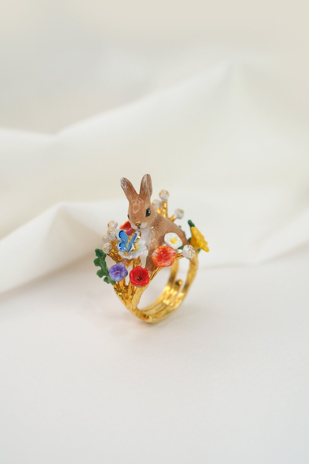 手工彩绘 Rabbit Melody 戒指・动物珐琅饰品・森林童话风 - 戒指 - 其他材质 卡其色
