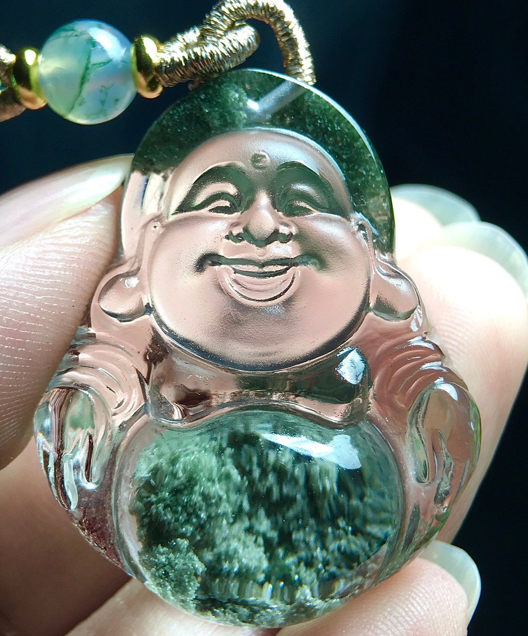 精美纯天然巴西绿幽灵大肚佛吊坠   晶体水润景色迷人  绿幽灵 - 吊饰 - 水晶 