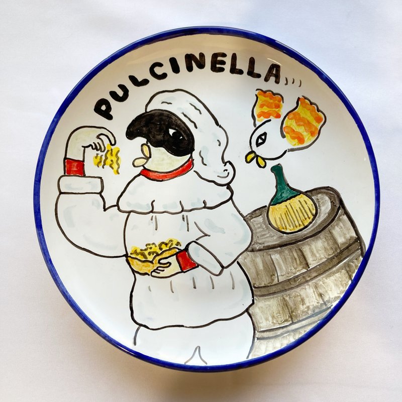 圆盘 20 厘米 Pulcinella 那不勒斯披萨 Majolica 意大利陶器壁挂 - 盘子/餐盘/盘架 - 陶 蓝色