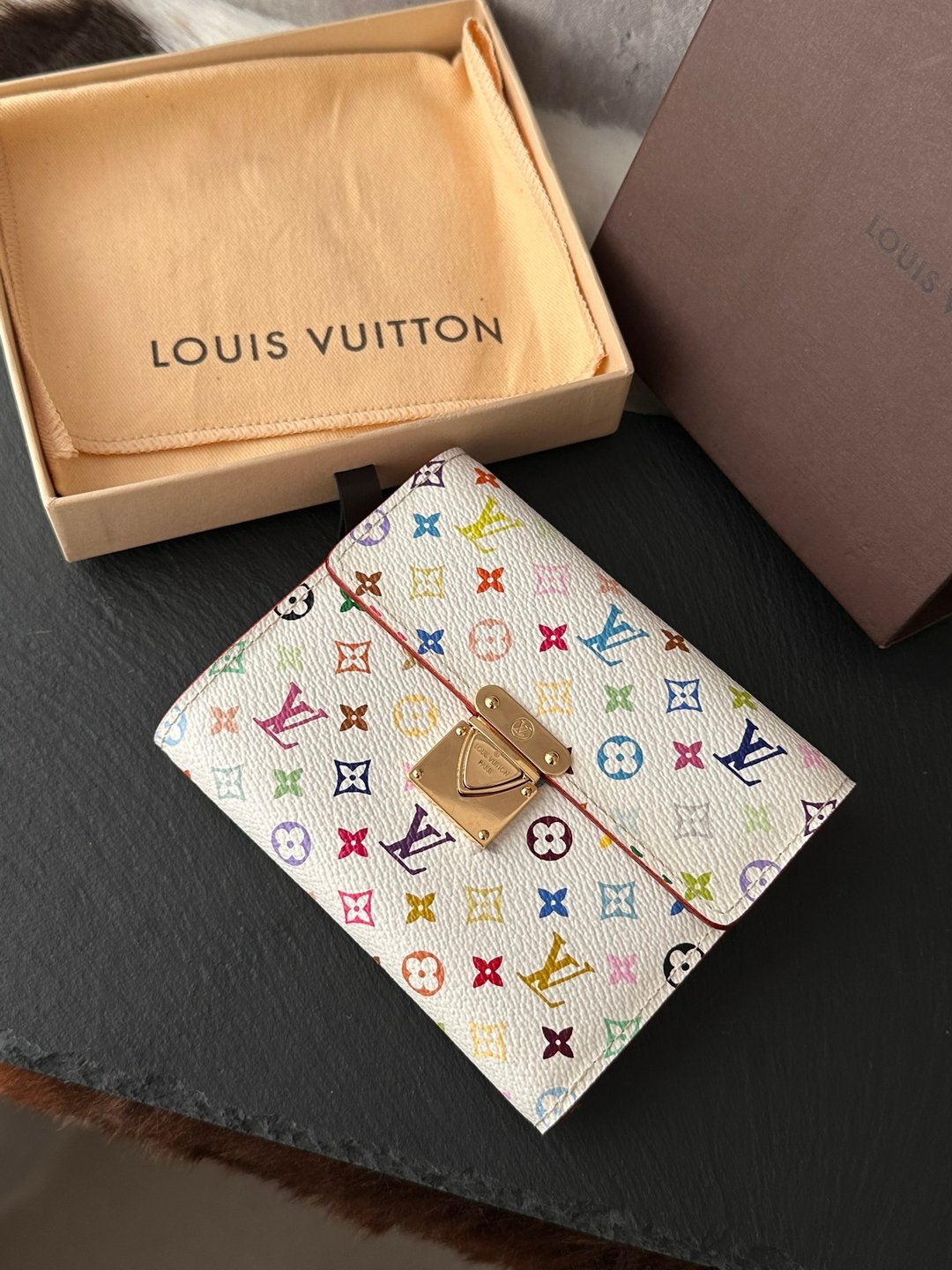 中古品 Louis Vuitton 路易威登 白三彩 Monogram 金扣短银包 - 皮夹/钱包 - 真皮 白色