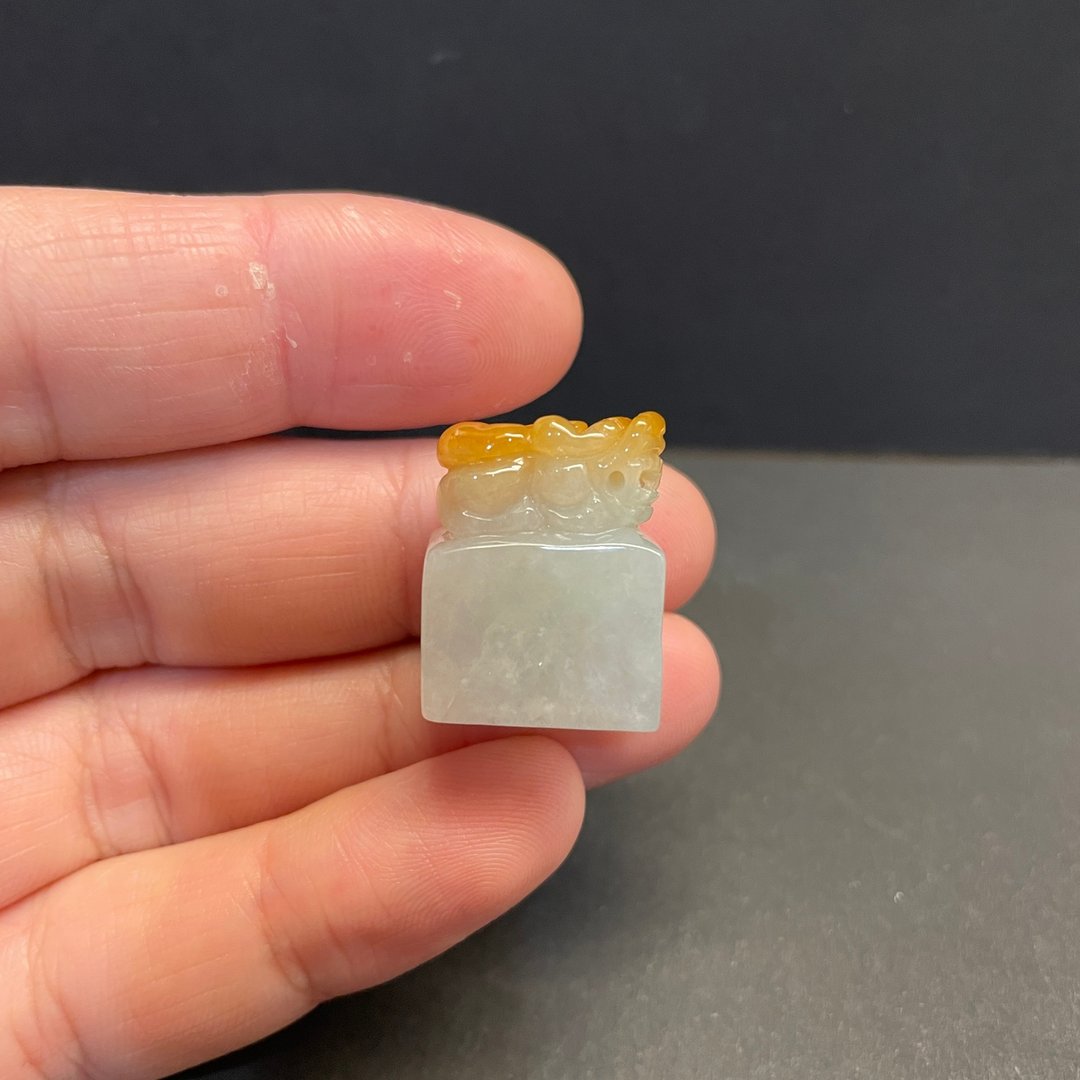 瀚玉珠宝 天然翡翠 蜜糖黄貔貅印章 黄翡翡翠印章 缅甸玉印章 - 其他 - 玉石 