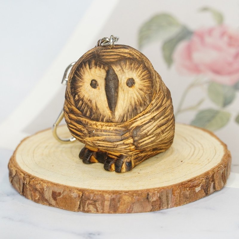 黄桧草鸮钥匙圈木雕猫头鹰owl-郭国庆原创 - 摆饰 - 木头 咖啡色