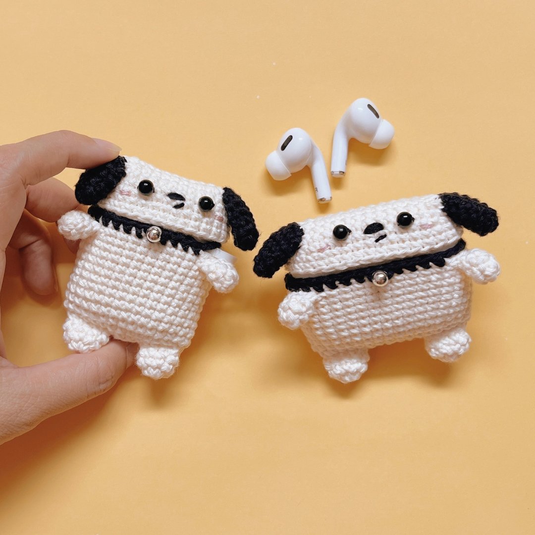 White Dog AirPod 1/2/3/Pro Crochet with Silicone Case, cute airpods 2 保護套 - 耳机收纳 - 棉．麻 白色