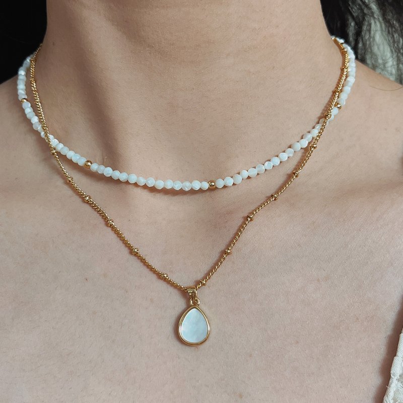 诗 天然深海白蝶贝串珠项链 组合 - 项链 - 贝壳 白色