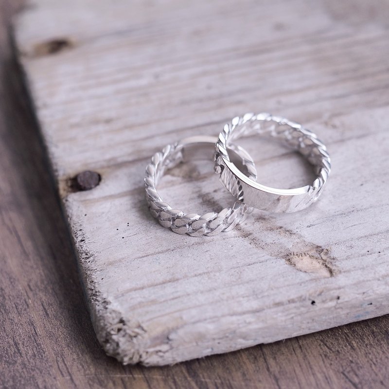 (两件组) 双面链条对戒 925 银 - 戒指 - 其他金属 银色