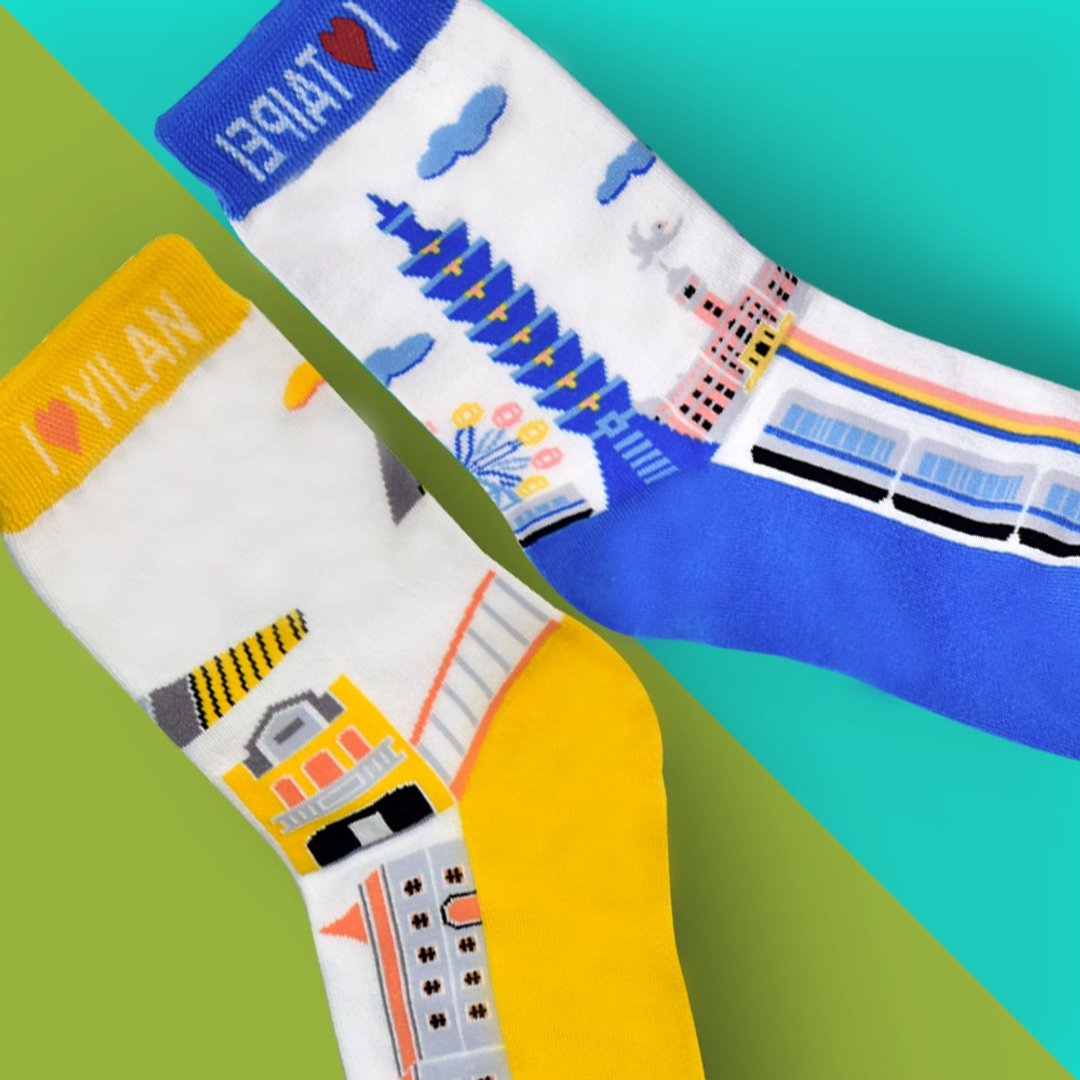 双袜组-台北好游袜 Taipei SOCKS+宜兰好游袜Taiwan Ilan SOCKS - 袜子 - 棉 蓝色
