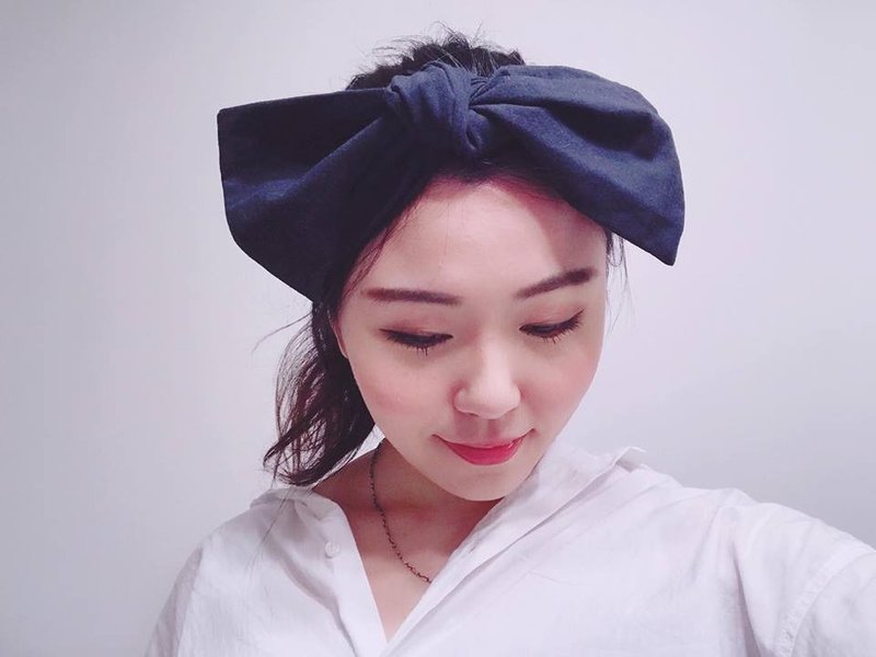 迷夜黑 宽版弹性 绑带款 发带 手工发带 限量发带 - 发饰 - 棉．麻 黑色