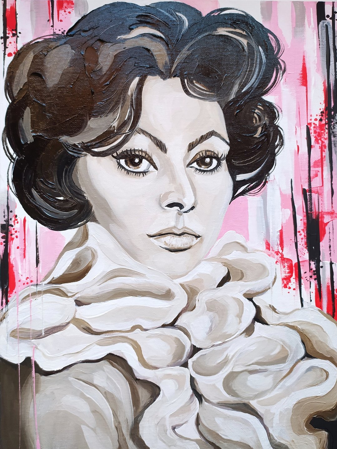 Portrait of Sophia Loren oil painting - 墙贴/壁贴 - 其他材质 粉红色