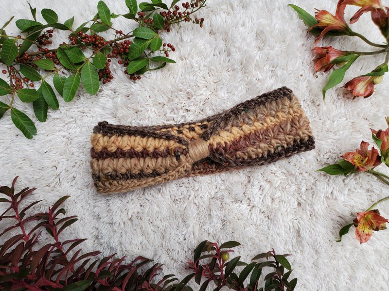 编织发带 - 芹壁 - 发带/发箍 - 羊毛 咖啡色